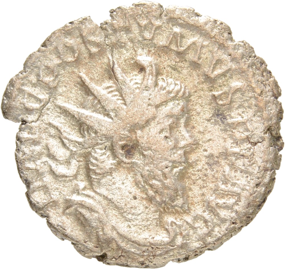 RIC V Postumus 75 Postumus obverse, Bust of Postumus, radiate, draped, right, or bust of Postumus, radiate, draped, cuiras...