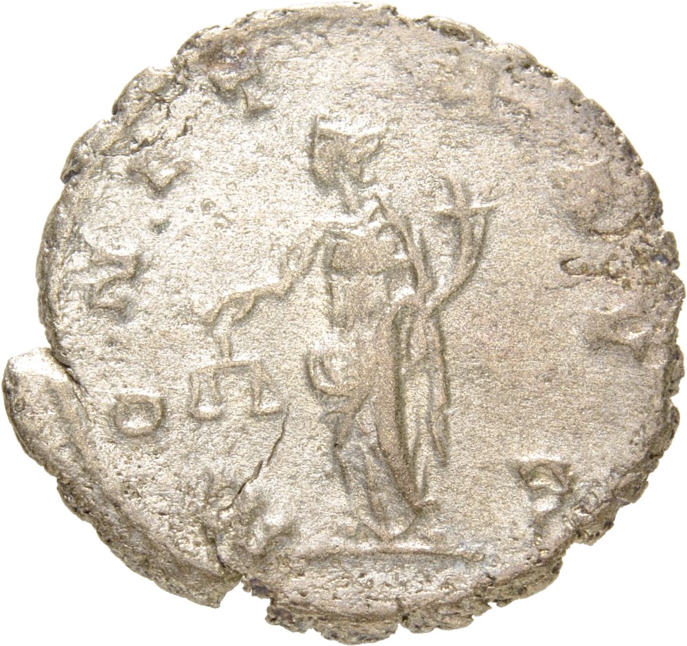 RIC V Postumus 75 Postumus reverse, Moneta, draped, standing left, holding scales in right hand and cornucopiae in left hand