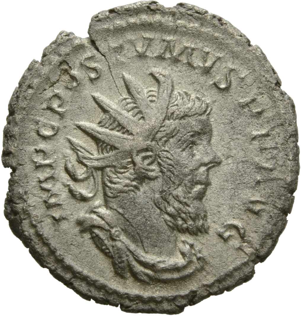 RIC V Postumus 78 Postumus obverse, Bust of Postumus, radiate, draped, right