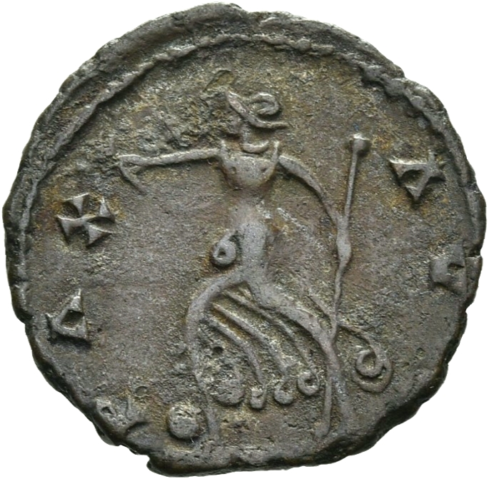 RIC V Postumus 78 Postumus reverse, Pax, draped, walking left, holding olive-branch in right hand and sceptre in left hand