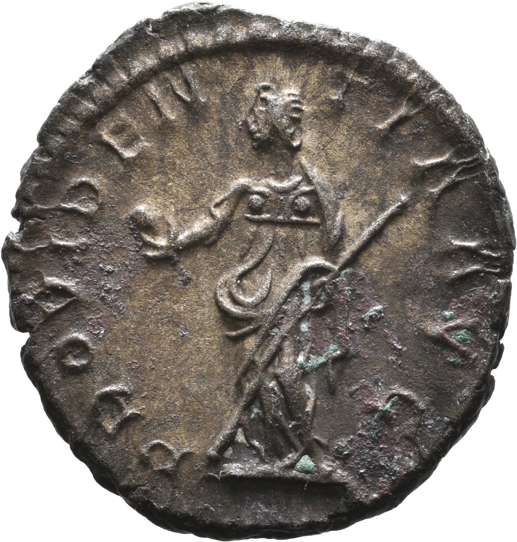 RIC V Postumus 80 Postumus reverse, Providentia, draped, standing left, holding globe in right hand and sceptre in left hand