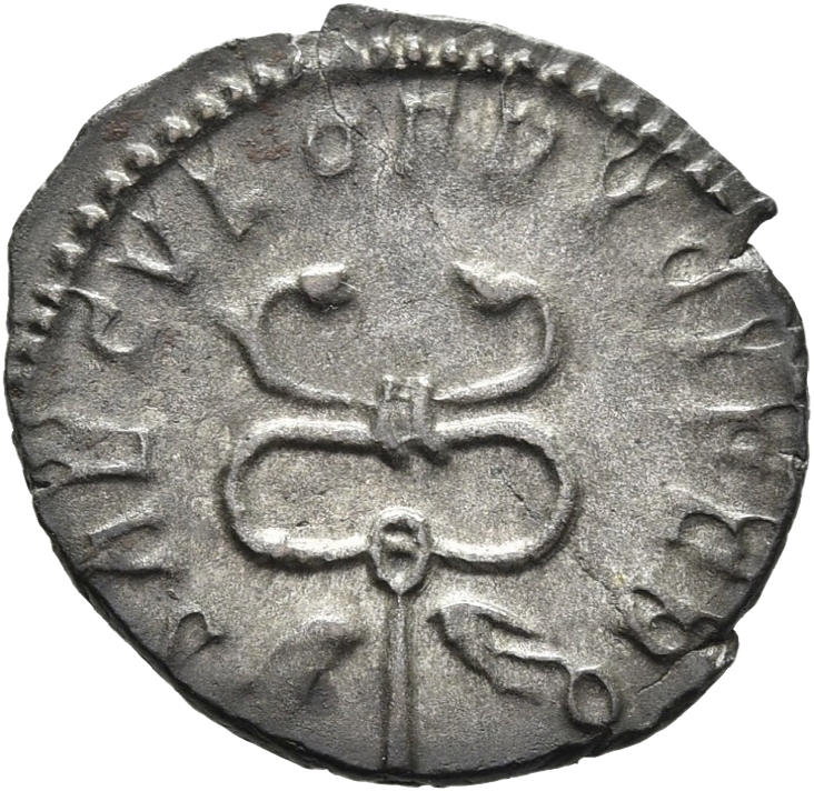 RIC V Postumus 84 Postumus reverse, Caduceus, winged