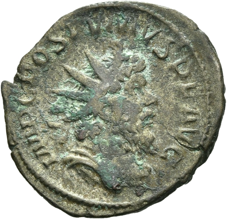 RIC V Postumus 84 Postumus obverse, Bust of Postumus, radiate, draped, right, or bust of Postumus, radiate, draped, cuiras...