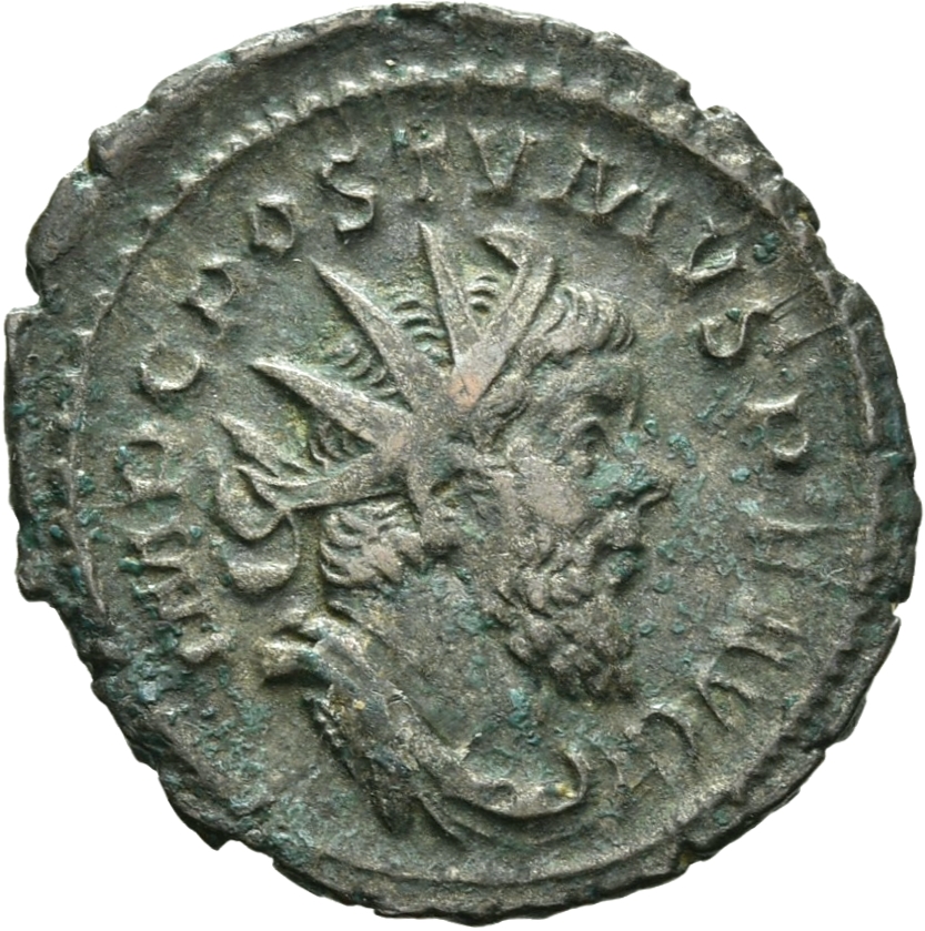 RIC V Postumus 85 Postumus obverse, Bust of Postumus, radiate, draped, right, or bust of Postumus, radiate, draped, cuiras...