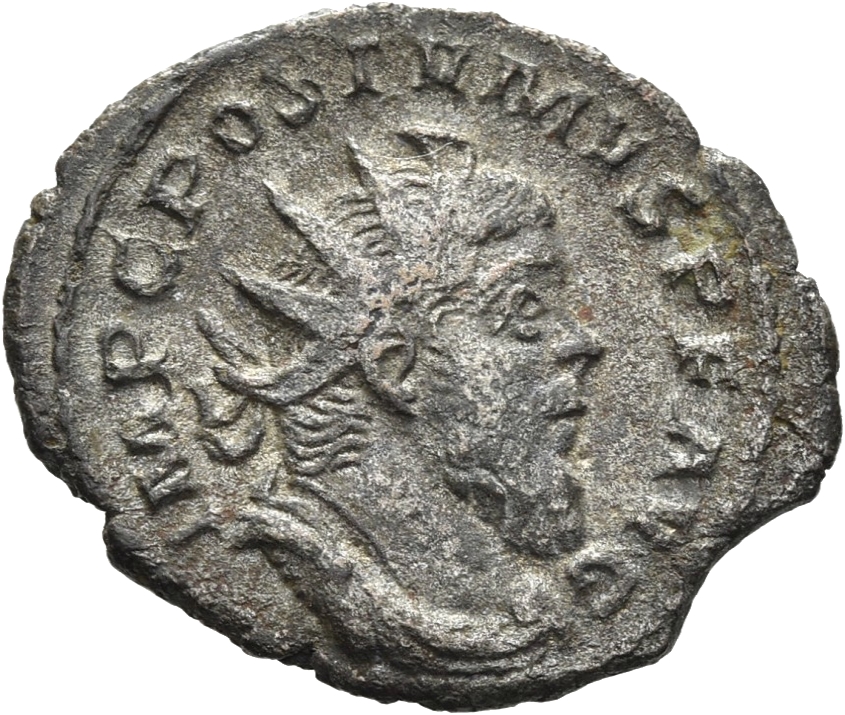 RIC V Postumus 85 Postumus obverse, Bust of Postumus, radiate, draped, right, or bust of Postumus, radiate, draped, cuiras...