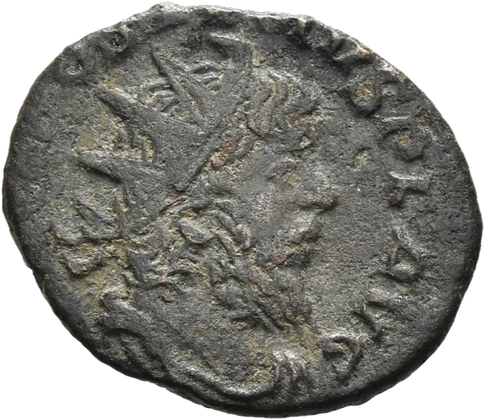 RIC V Postumus 86 Postumus obverse, Bust of Postumus, radiate, draped, right, or bust of Postumus, radiate, draped, cuiras...