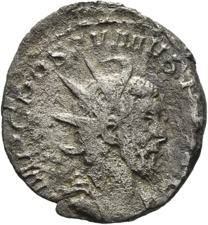 RIC V Postumus 87 Postumus obverse, Bust of Postumus, radiate, draped, right, or bust of Postumus, radiate, draped, cuiras...