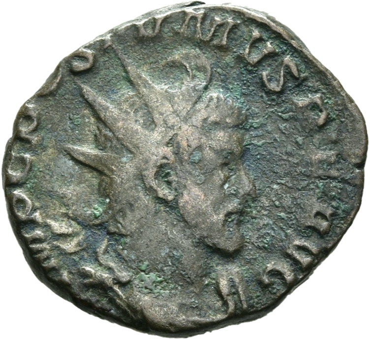 RIC V Postumus 87 Postumus obverse, Bust of Postumus, radiate, draped, right, or bust of Postumus, radiate, draped, cuiras...