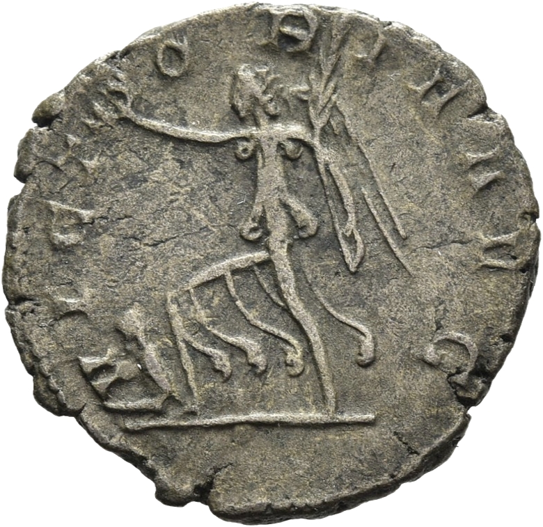 RIC V Postumus 89 Postumus reverse, Victory, winged, draped, walking left, holding wreath in right hand and palm in left h...
