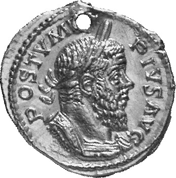 RIC V Postumus 9 Postumus obverse, Bust of Postumus, laureate, draped, cuirassed, right