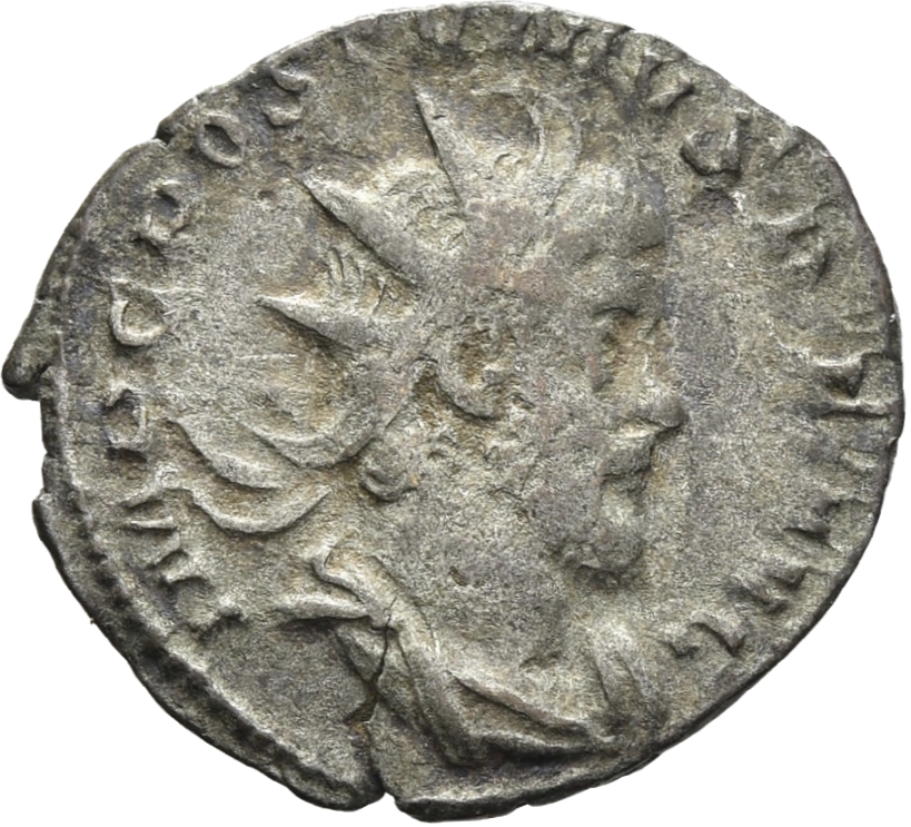 RIC V Postumus 92 Postumus obverse, Bust of Postumus, radiate, draped, right, or bust of Postumus, radiate, draped, cuiras...