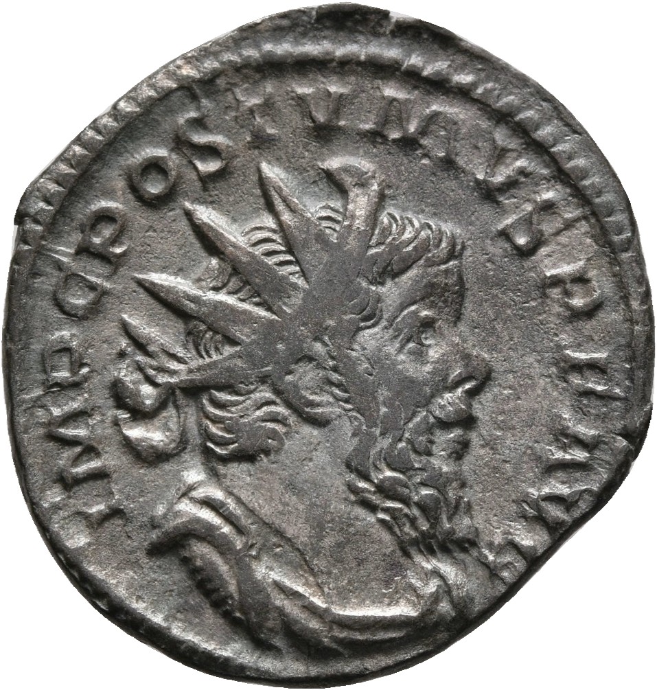 RIC V Postumus 93 Postumus obverse, Bust of Postumus, radiate, draped, right, or bust of Postumus, radiate, draped, cuiras...