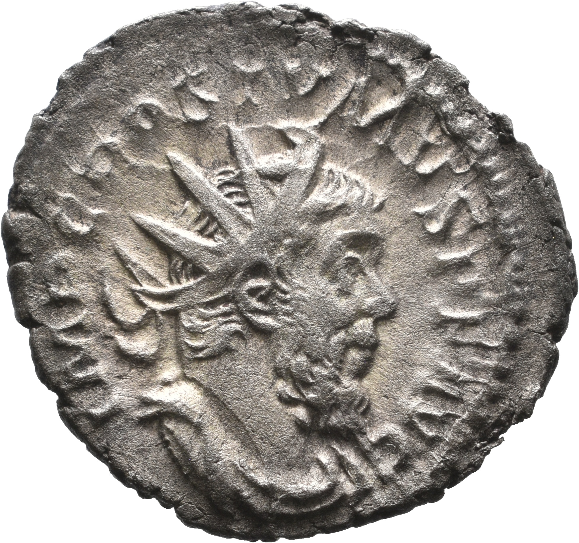 RIC V Postumus 93 Postumus obverse, Bust of Postumus, radiate, draped, right, or bust of Postumus, radiate, draped, cuiras...