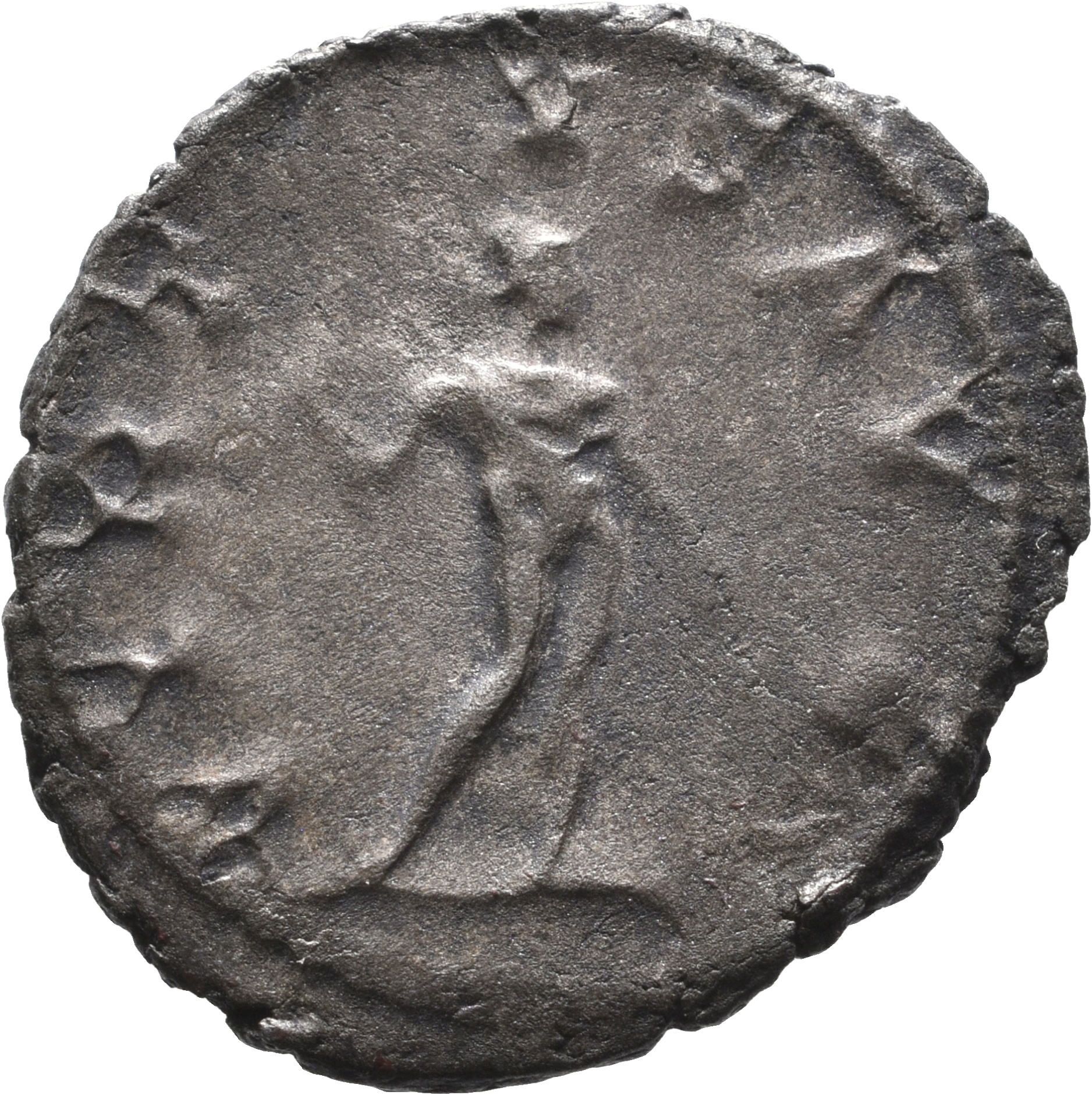 RIC V Postumus 93 Postumus reverse, Mars, standing right, holding spear in right hand and leaning on shield with left hand