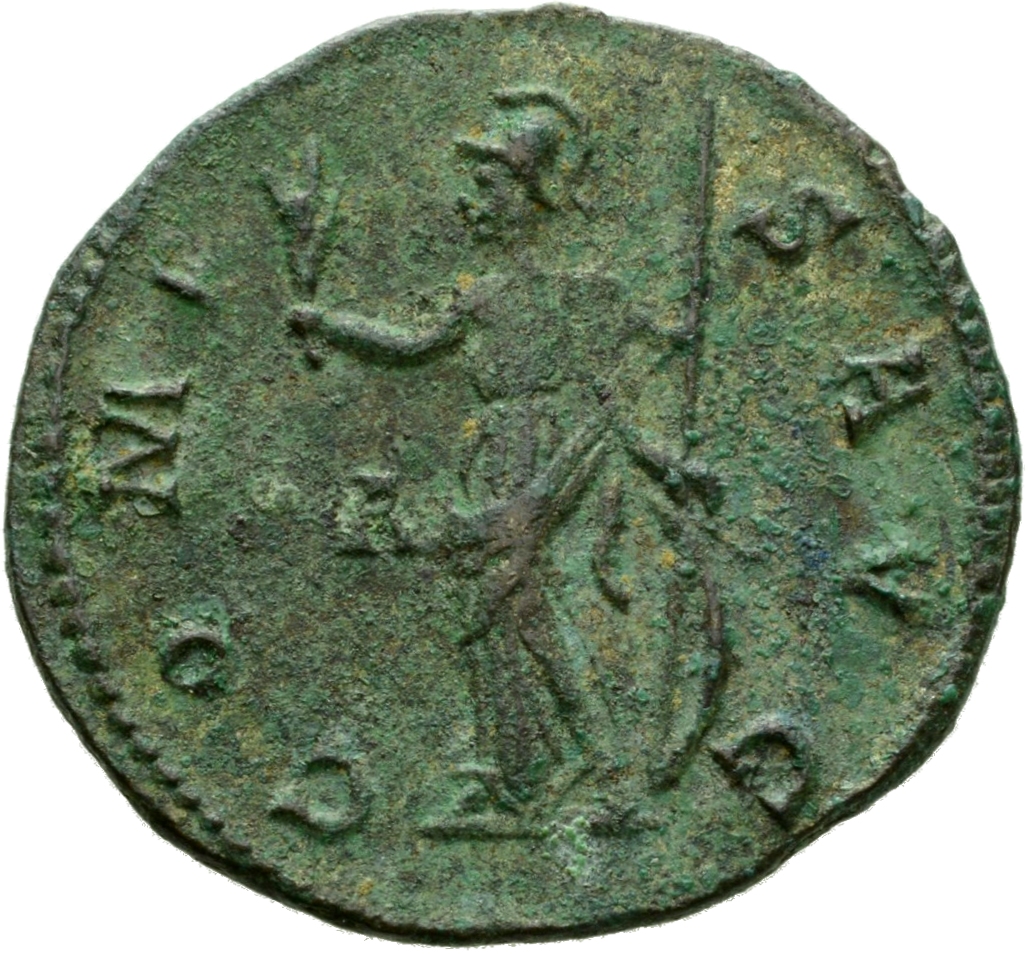 RIC V Probus 116 Probus reverse, Minerva, helmeted, draped, standing left, holding olive-branch in right hand and spear in...
