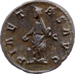 RIC V Probus 120 Probus reverse, Pietas, draped, standing left by altar, holding patera in right hand and box of perfumes ...