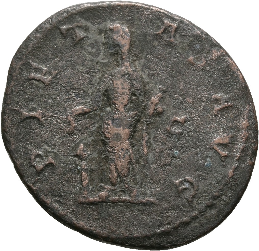 RIC V Probus 121 Probus reverse, Pietas, draped, standing left by altar, holding patera in right hand and box of perfumes ...