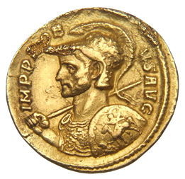 RIC V Probus 138 Probus obverse, Bust of Probus, helmeted, cuirassed, left, holding spear in right hand and shield in left...