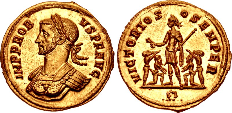 RIC V Probus 143 Probus reverse, Probus, standing left, extending right hand and holding sceptre in left hand; flanked on ...