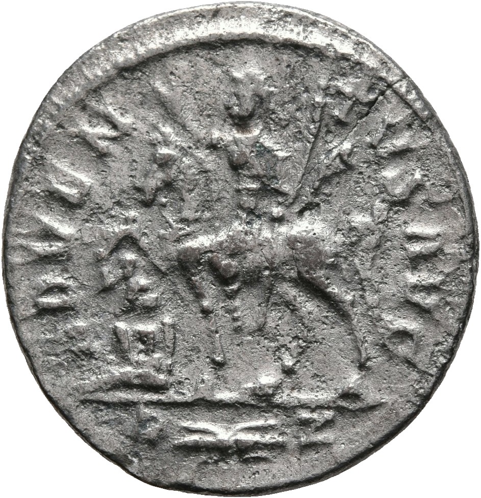 RIC V Probus 158 Probus reverse, Probus, riding left, raising right hand and holding sceptre in left hand; at his feet, ca...