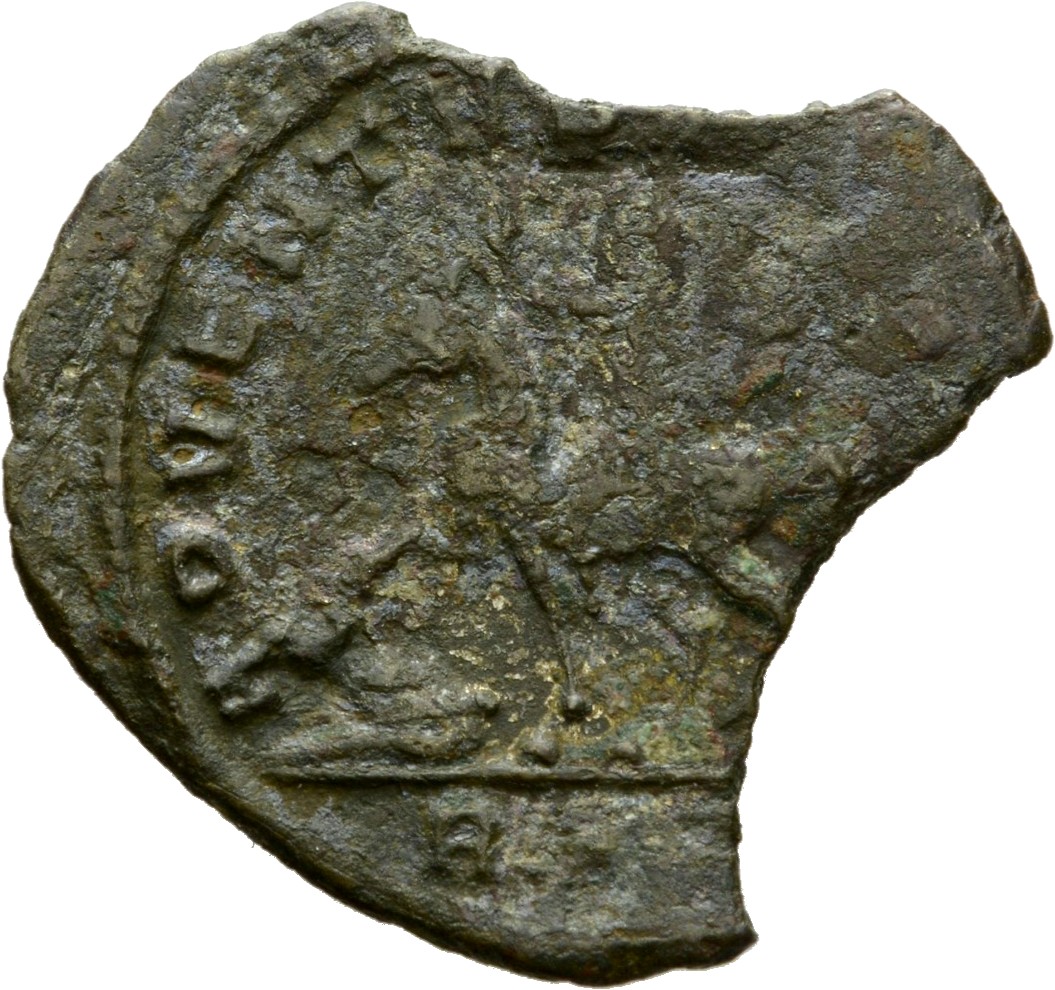 RIC V Probus 161 Probus reverse, Probus, riding left, raising right hand and holding sceptre in left hand; at his feet, ca...