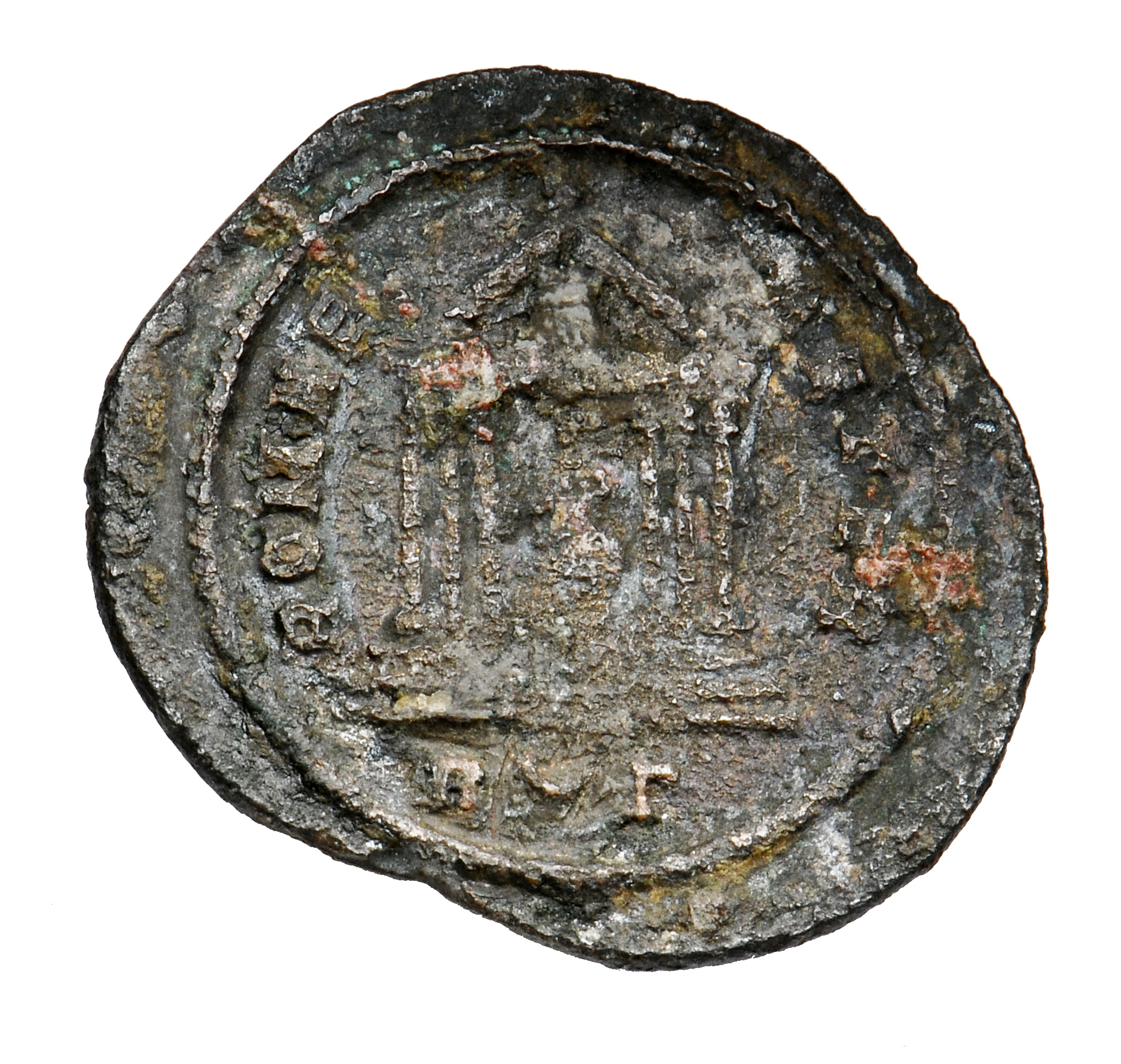 RIC V Probus 186 Probus reverse, Hexastyle temple, Roma seated in centre, holding Victory in right hand and sceptre in lef...