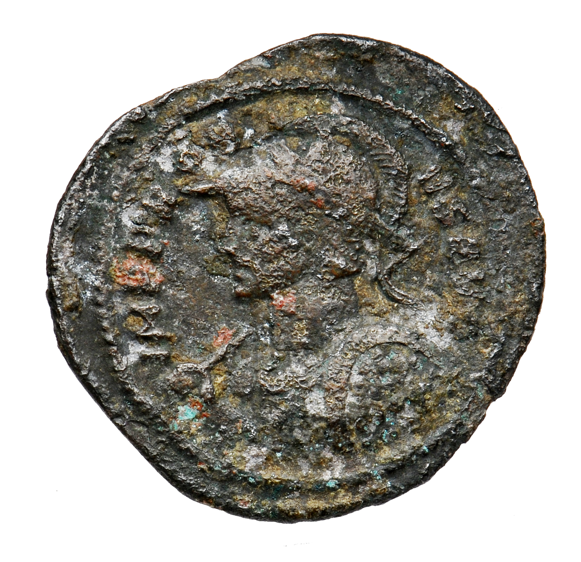 RIC V Probus 186 Probus obverse — Bust of Probus, helmeted, radiate, cuirassed, left, holding spear in right hand and shie...