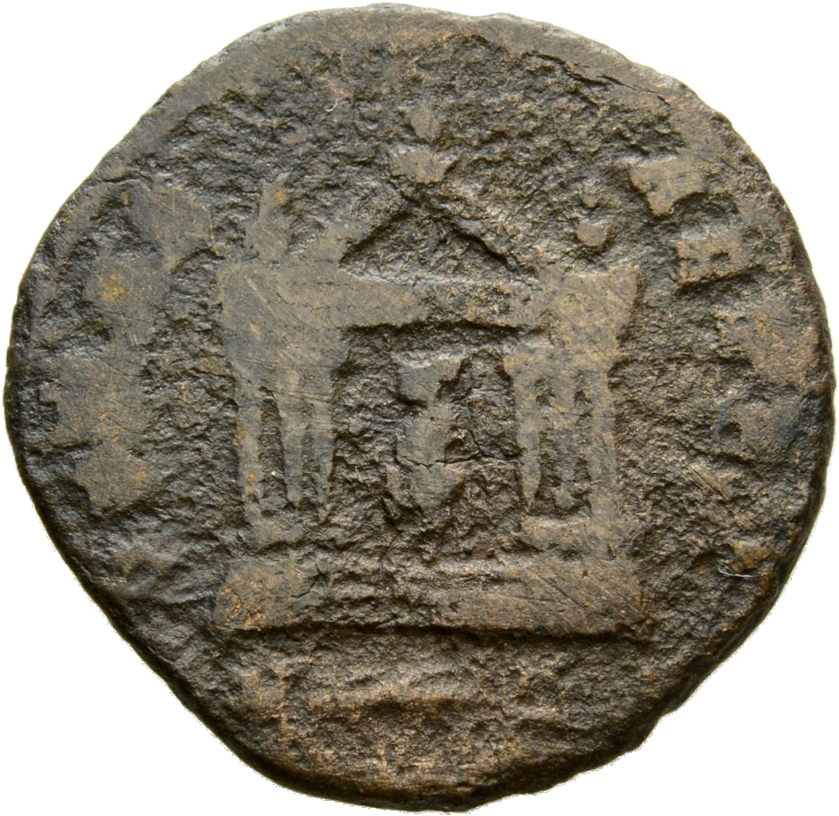 RIC V Probus 187 Probus reverse, Hexastyle temple, Roma seated in centre, holding Victory in right hand and sceptre in lef...
