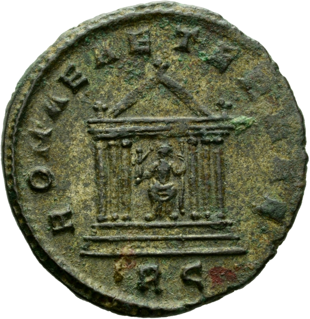 RIC V Probus 194 Probus reverse, Hexastyle temple, Roma seated in centre, holding Victory in right hand and sceptre in lef...
