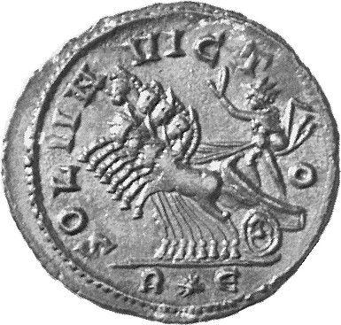 RIC V Probus 202 Probus reverse, Sol, radiate, in chariot riding left, raising right hand and holding globe and whip in le...