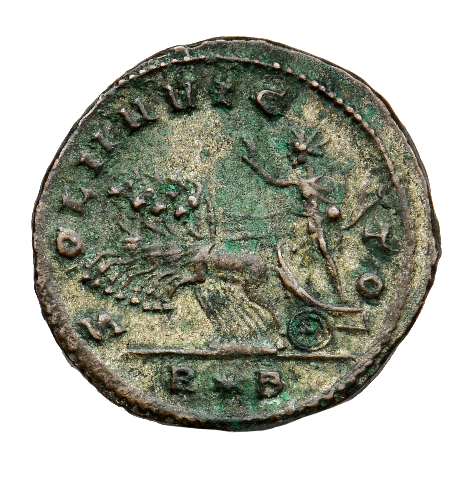 RIC V Probus 202 Probus reverse — Sol, radiate, in chariot riding left, raising right hand and holding globe and whip in l...