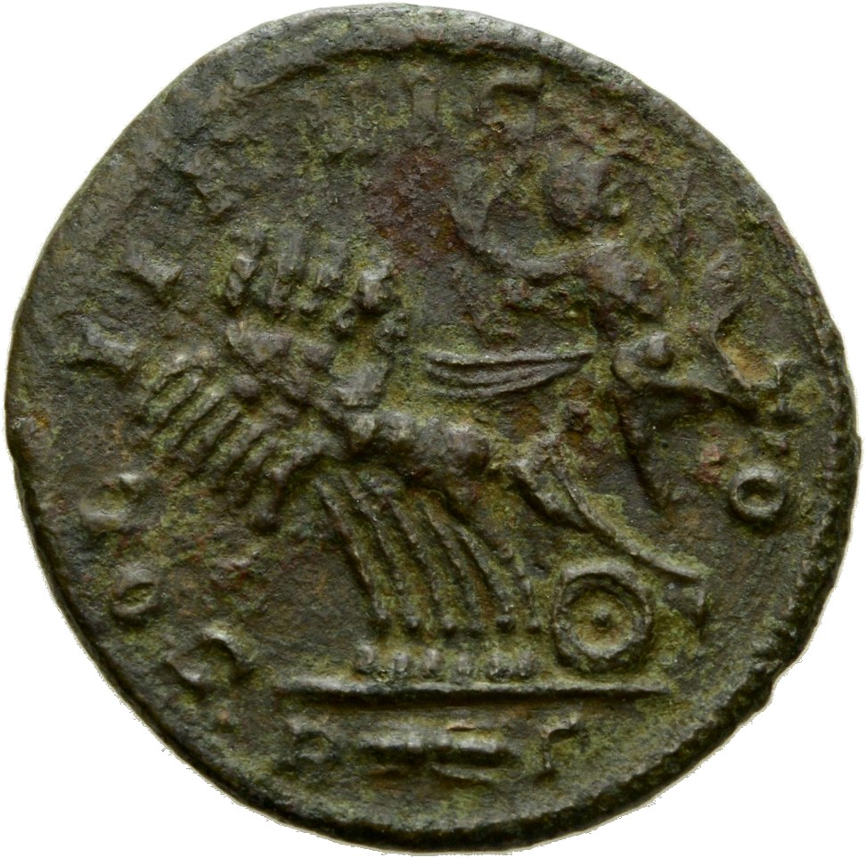 RIC V Probus 203 Probus reverse, Sol, radiate, in chariot riding left, raising right hand and holding globe and whip in le...
