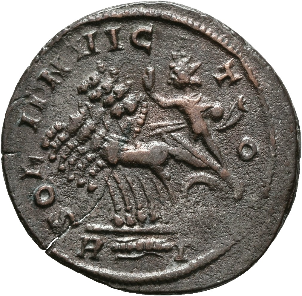 RIC V Probus 203 Probus reverse, Sol, radiate, in chariot riding left, raising right hand and holding globe and whip in le...