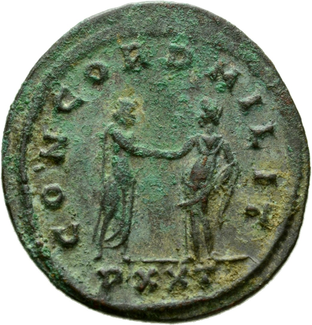 RIC V Probus 332 Probus reverse, Probus, standing right, clasping hands with Concordia, standing left