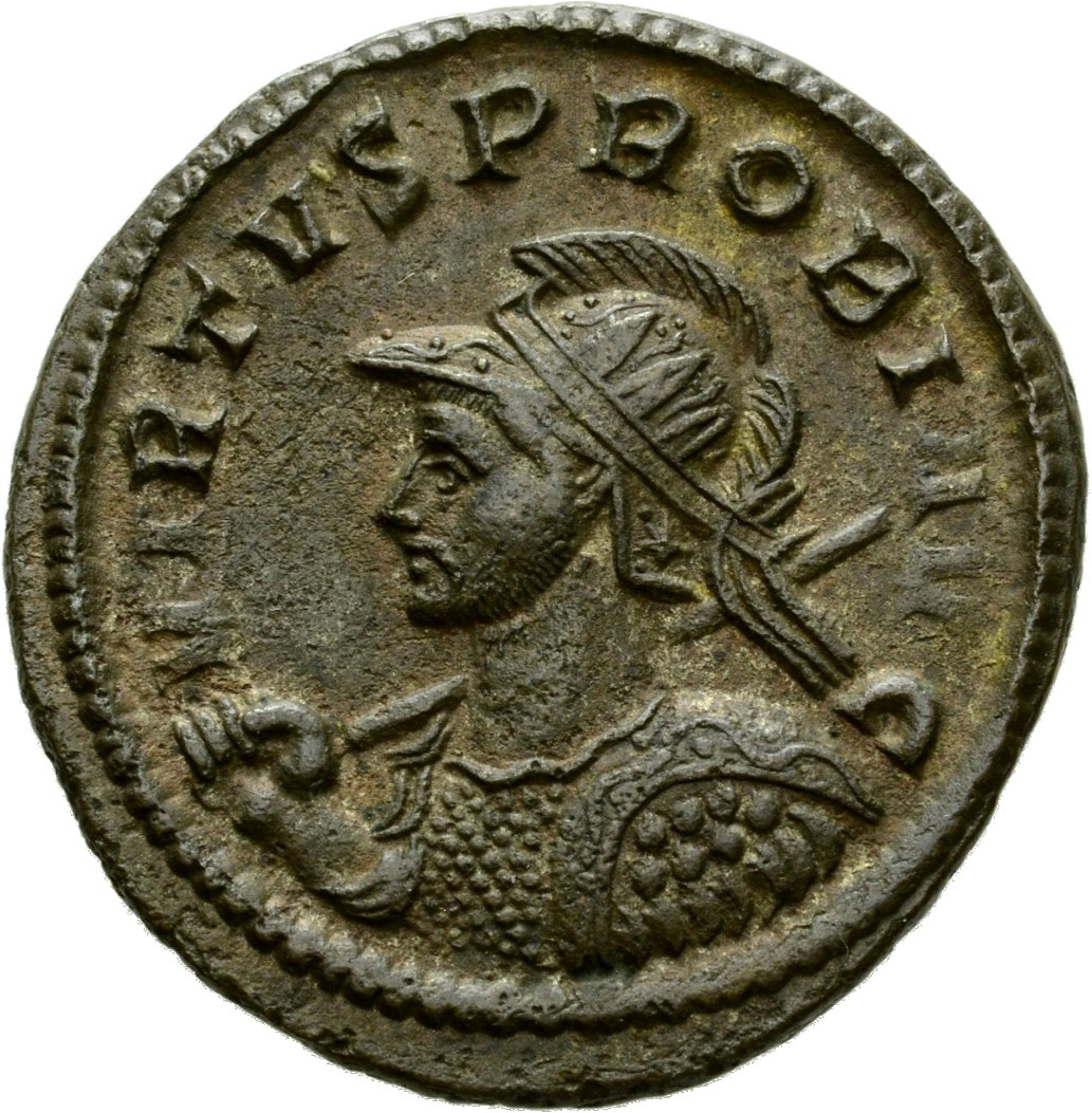 RIC V Probus 351 Probus obverse, Bust of Probus, radiate, draped, right, sometimes holding spear or bust of Probus, helmet...