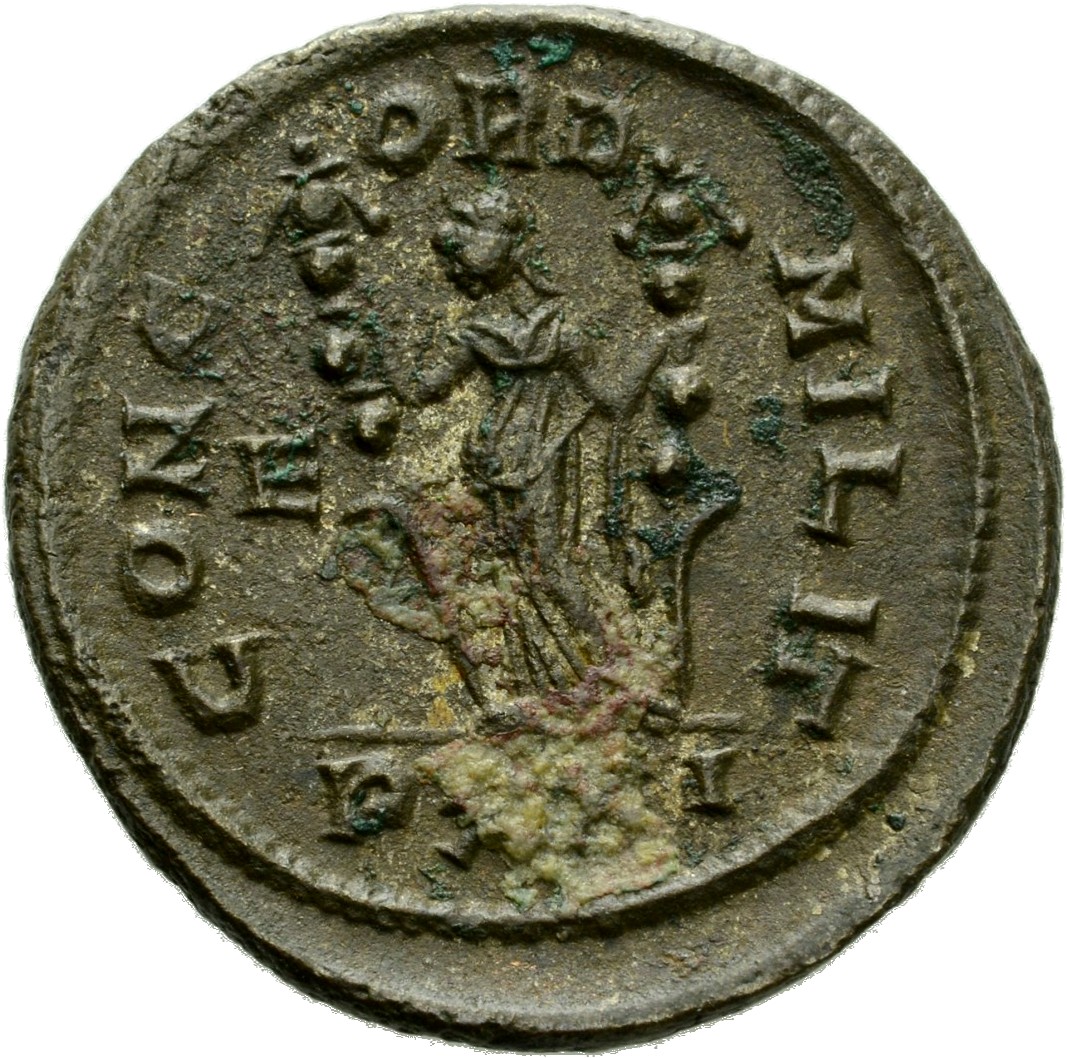 RIC V Probus 481 Probus reverse, Concordia, draped, standing left, holding ensign in each hand