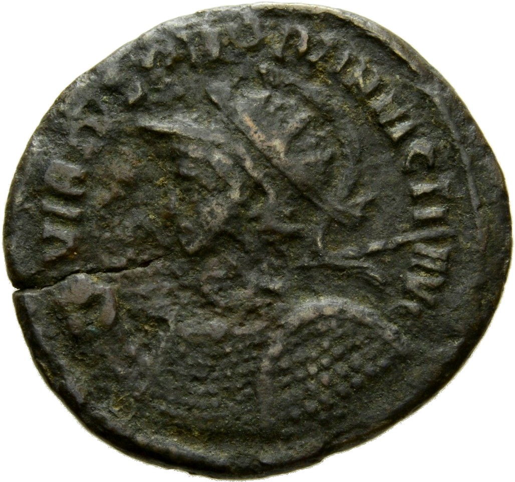 RIC V Probus 492 Probus obverse, Bust of Probus, helmeted, radiate, cuirassed, left, holding spear in right hand and shiel...