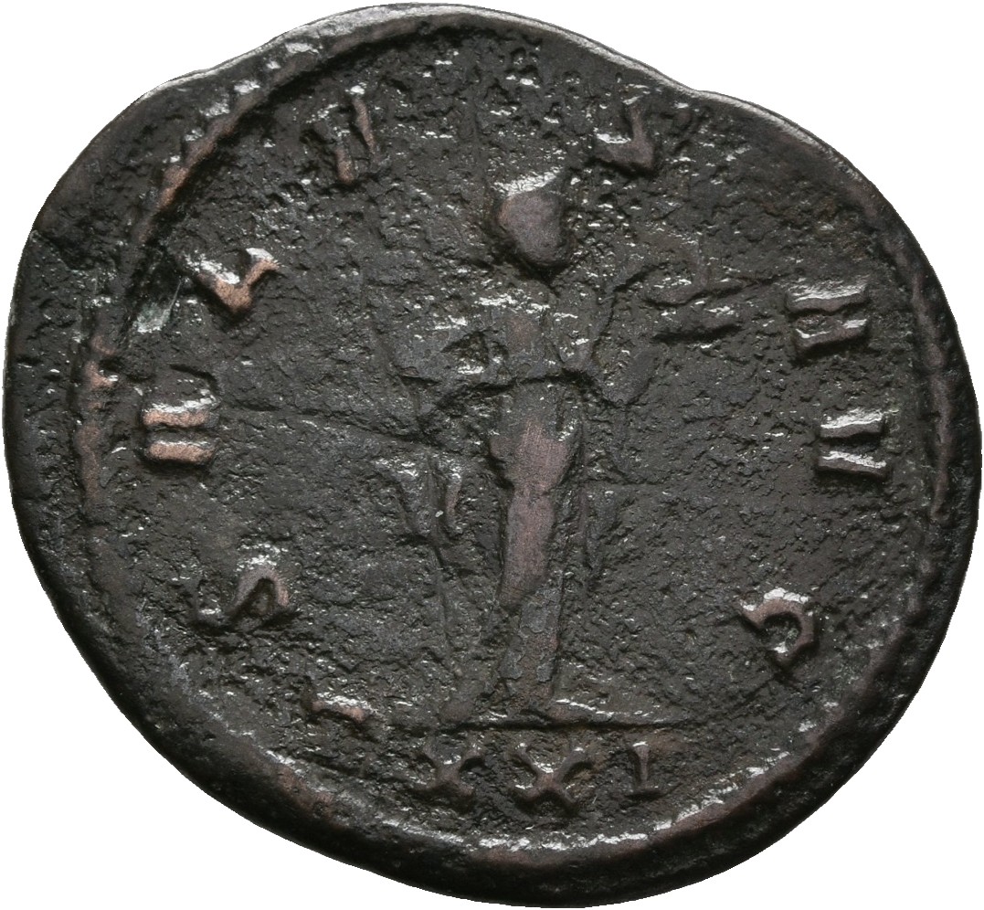 RIC V Probus 497 Probus reverse, Salus, draped, standing right, feeding serpent held in arms