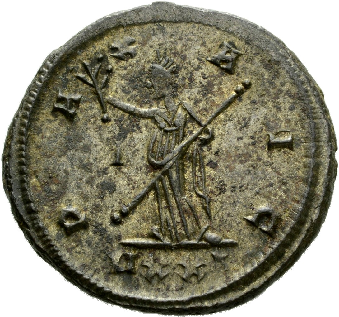 RIC V Probus 516 Probus reverse, Pax, draped, standing left, holding olive-branch in right hand and sceptre in left hand