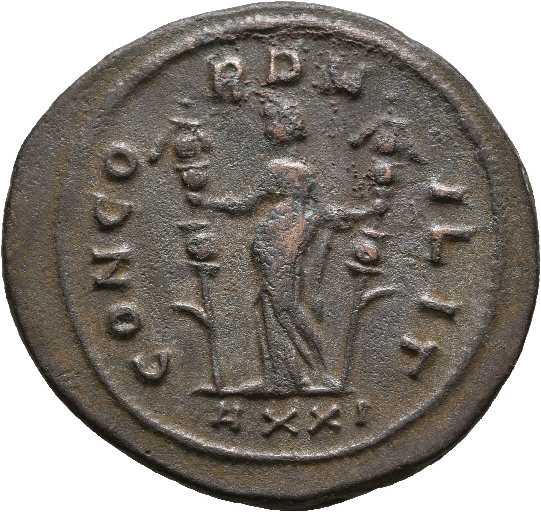RIC V Probus 531 Probus reverse, Concordia, draped, standing left, holding ensign in each hand