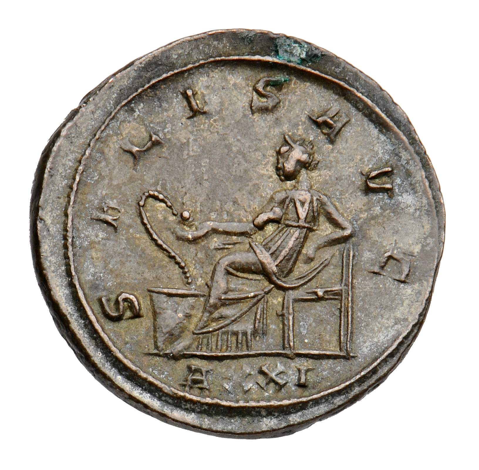 RIC V Probus 562 Probus reverse, Salus, draped, seated left, feeding out of patera in right hand serpent rising from altar