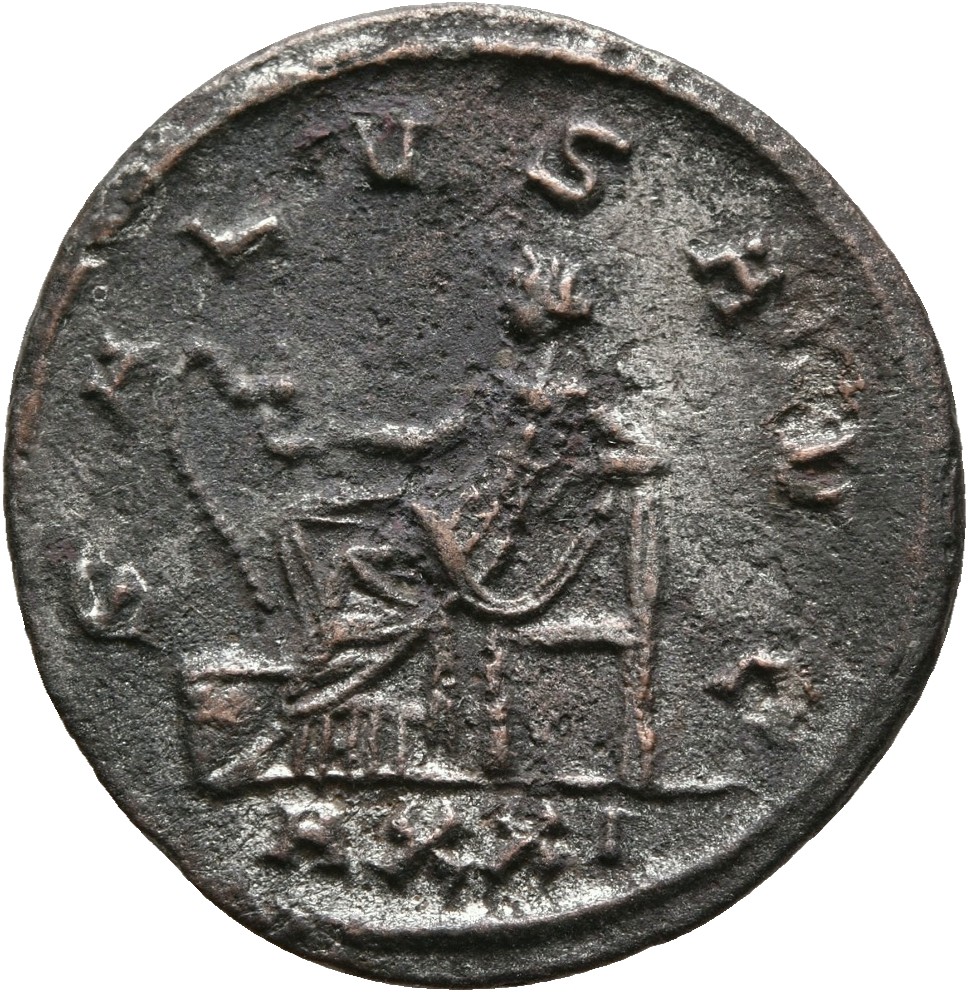 RIC V Probus 562 Probus reverse, Salus, draped, seated left, feeding out of patera in right hand serpent rising from altar