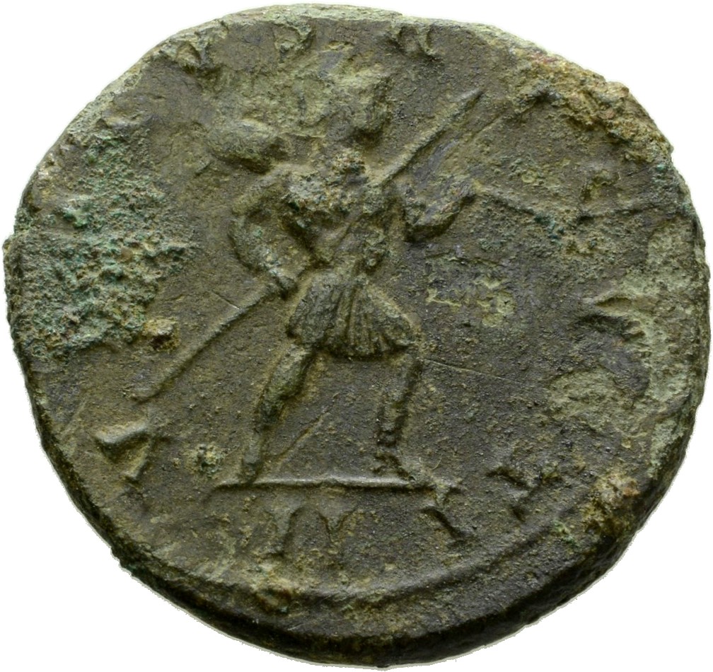 RIC V Probus 58 Probus reverse, Mars, helmeted, in military attire, walking right, holding spear in right hand and trophy ...