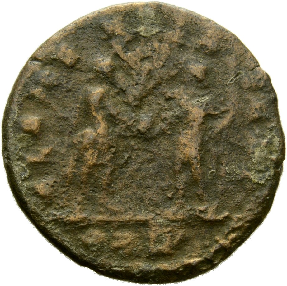 RIC V Probus 645 Probus reverse, Probus, standing right, holding sceptre surmounted by eagle, receiving globe from Jupiter...
