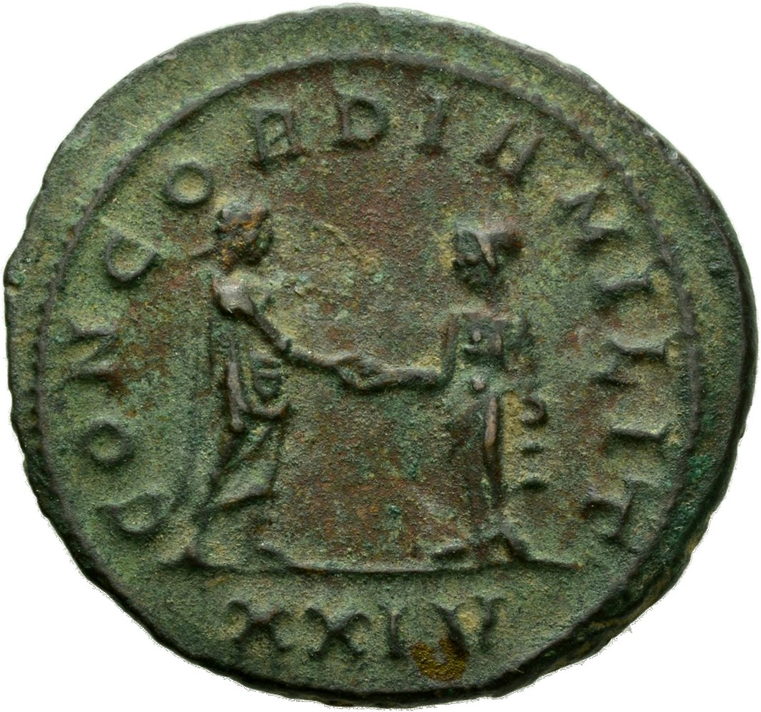 RIC V Probus 666 Probus reverse, Probus, standing right, clasping hand of Concordia, standing left
