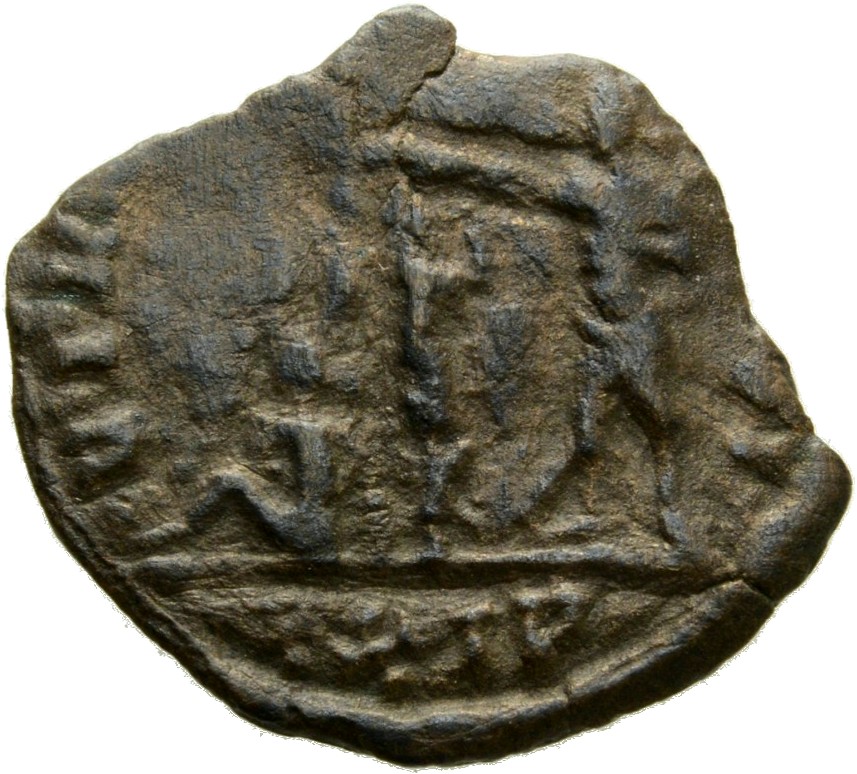 RIC V Probus 805 Probus reverse, Probus, standing left, crowning trophy; at his feet, captive