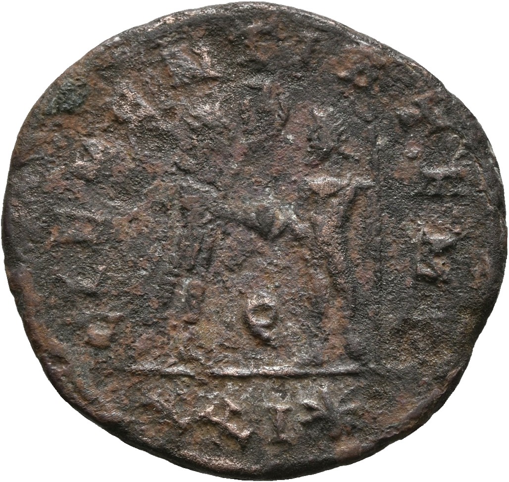 RIC V Probus 905 Probus reverse, Probus, standing right, holding sceptre surmounted by eagle, receiving globe from Jupiter...