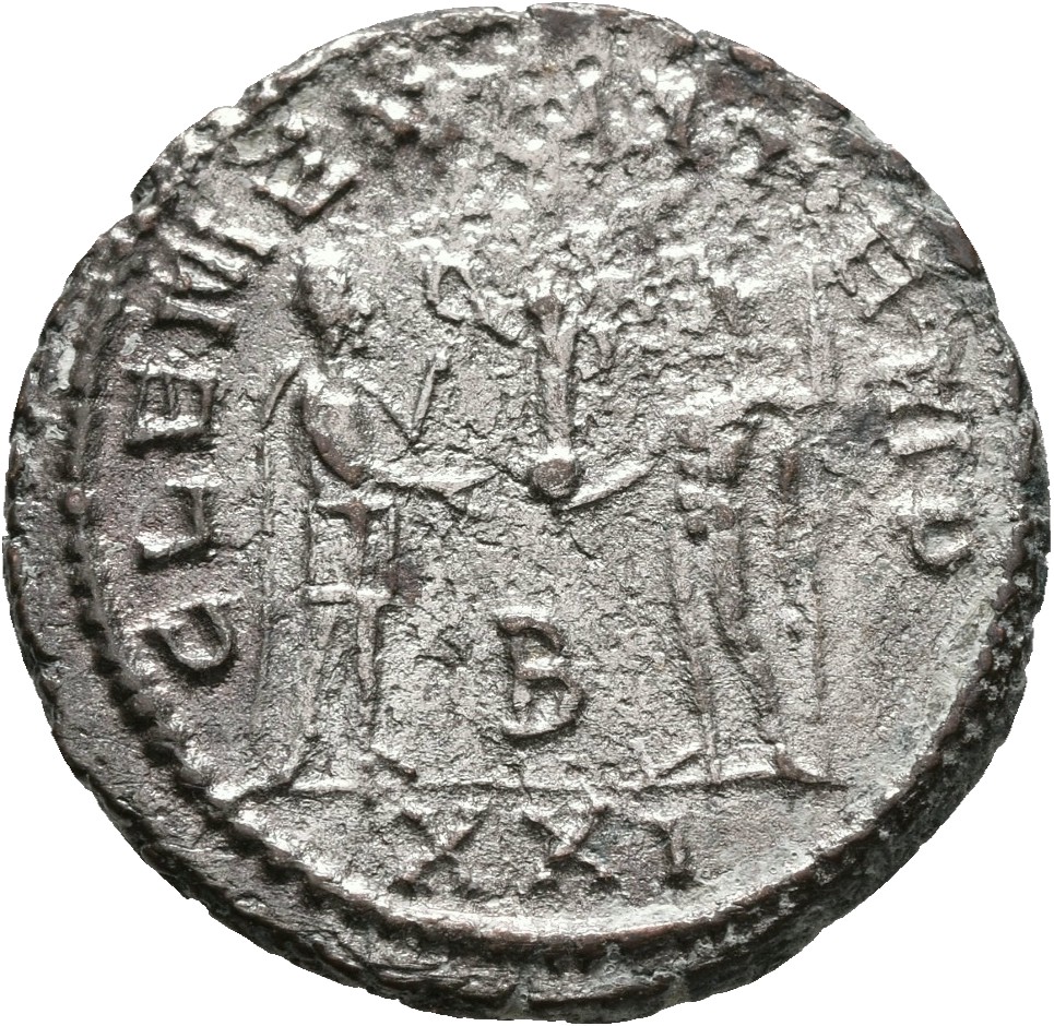 RIC V Probus 922 Probus reverse, Probus, standing right, holding sceptre, receiving Victory set on globe from Jupiter, sta...