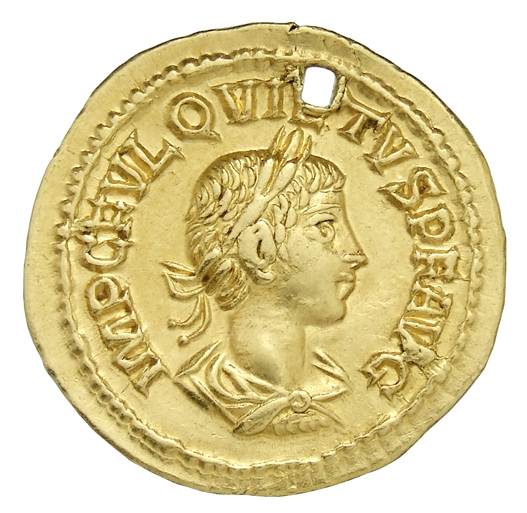 RIC V Quietus 1 Quietus obverse, Bust of Quietus, laureate, draped, right