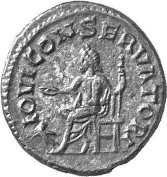 RIC V Quietus 6 Quietus reverse, Jupiter, stated left, holding patera in right hand and sceptre in left hand; at foot, eagle